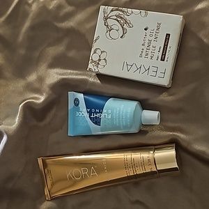 Kora: Tumeric Brightening / Flight Mode: Hydration Mask / Fekkai: Shea Butter